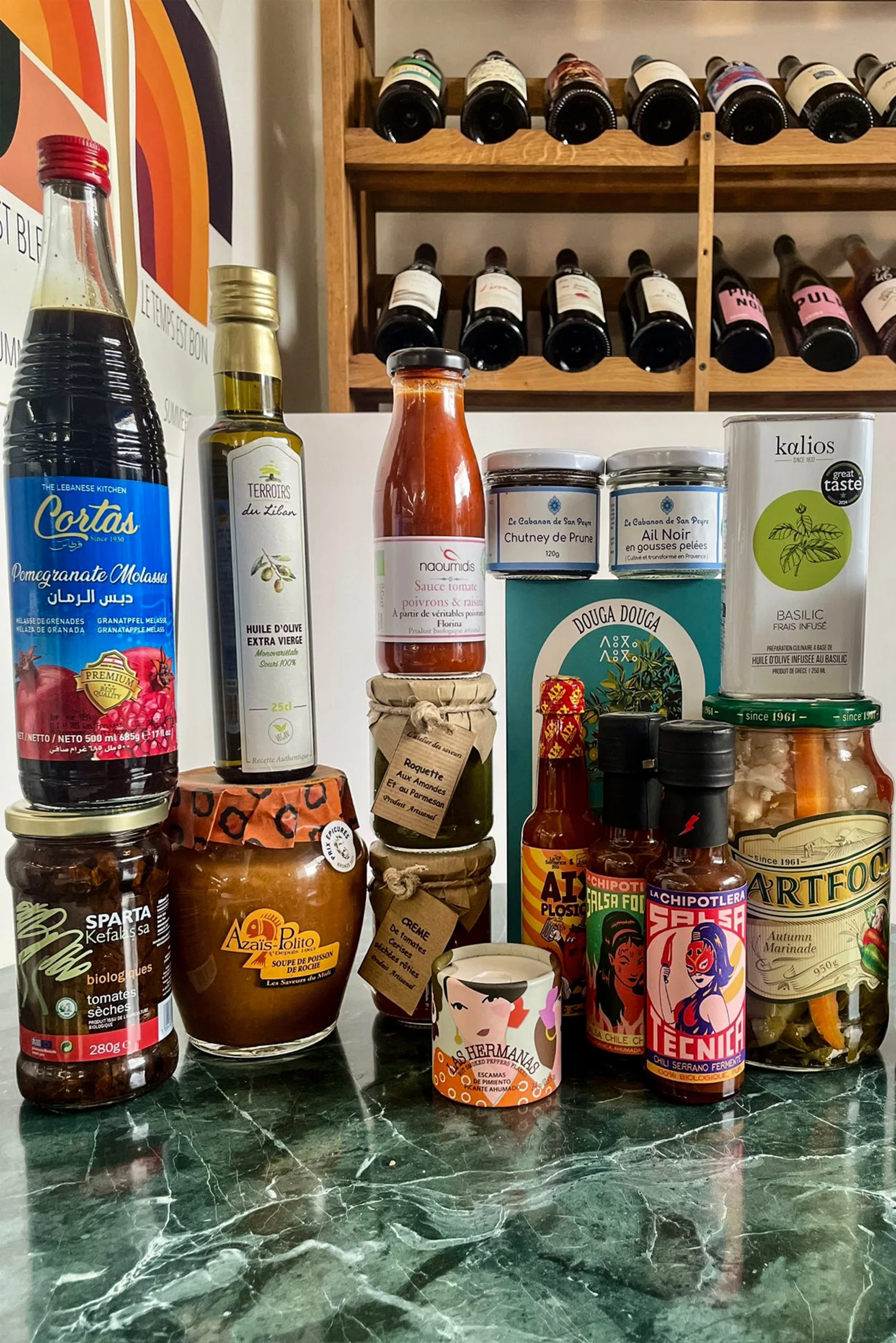 Condiments méditerranéens proposés à l'épicerie Azimut Comptoir